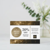 Zwart Goud Bokeh Glitter Coupon Korting Briefkaart (Staand voorkant)