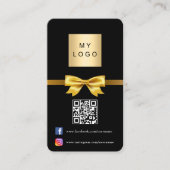 Zwart goud boog boog foto Qr code social media Visitekaartje (Voorkant)