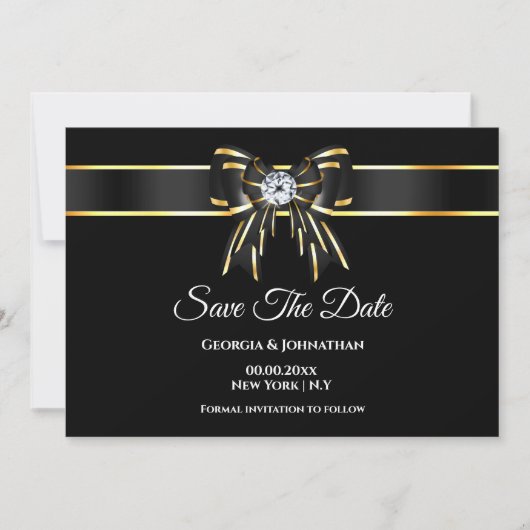 Zwart goud boog diamant DIY foto Save The Date (Voorkant)