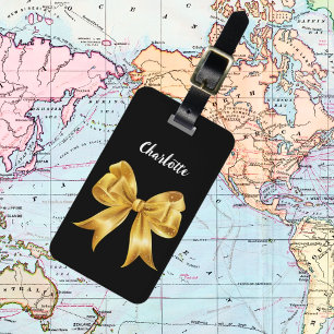Zwart goud boog naam script bagagelabel