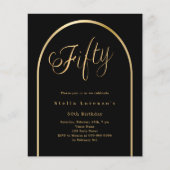 Zwart goud boog script 50e verjaardag uitnodiging (Voorkant)