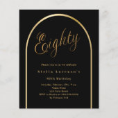 Zwart goud boog script 80ste verjaardag uitnodigin (Voorkant)