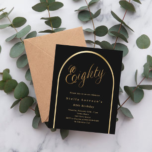 Zwart goud boog script 80ste verjaardag uitnodigin