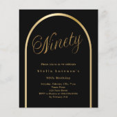 Zwart goud boog script 90ste verjaardag uitnodigin (Voorkant)
