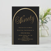 Zwart goud boog script premium 90ste verjaardag kaart (Staand voorkant)