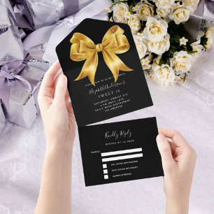 Zwart goud boog Sweet 16 rsvp All In One Uitnodiging