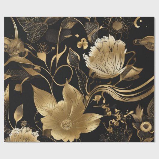 Zwart & Goud Botanicals: Bloemenweelde Cadeaupapier (Vlak)