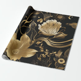 Zwart & Goud Botanicals: Bloemenweelde Cadeaupapier