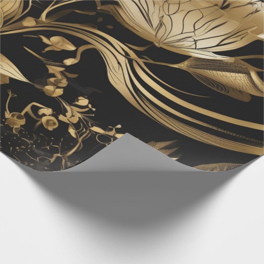 Zwart & Goud Botanicals: Bloemenweelde Cadeaupapier (Hoek)