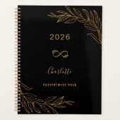 Zwart goud botanisch bladwerk elegant planner (Voorkant)