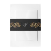 zwart & goud botanisch kader monogram bruiloft uitnodigingen wikkel (Voorkant Voorbeeld)