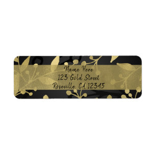 Zwart & Goud Botanisch Prettig Kerstfeest Elegant Etiket