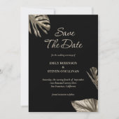Zwart & Goud Botanische bruiloft met foto en QR Save The Date (Voorkant)