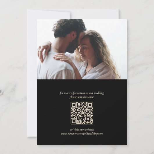 Zwart & Goud Botanische bruiloft met foto en QR Save The Date (Achterkant)