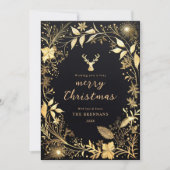 Zwart Goud Botanische Feestelijke Stijlvolle Kerst Feestdagenkaart (Voorkant)