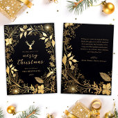 Zwart Goud Botanische Feestelijke Stijlvolle Kerst Feestdagenkaart