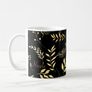 Zwart & Goud Botanische Glam Bloemen Bladeren Chic Koffiemok