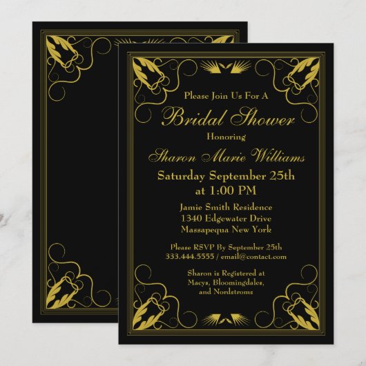 zwart goud bruids doucheuitnodiging kaart (Voorkant / Achterkant)