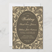 Zwart Goud Bruiloft  distel bladeren Elegant Kaart (Voorkant)