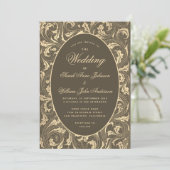 Zwart Goud Bruiloft  distel bladeren Elegant Kaart (Staand voorkant)