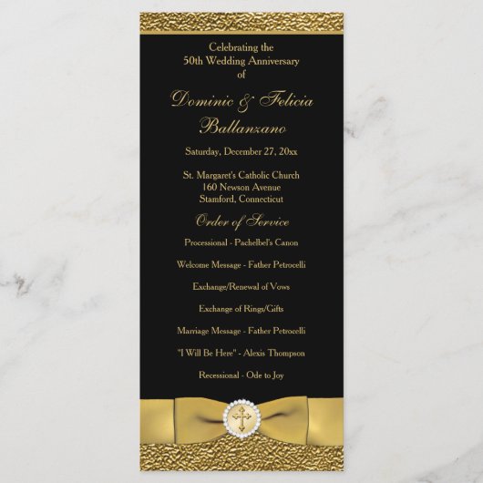 Zwart Goud Bruiloft Jubileum Vow Verlenging Progra Programmakaart (Voorkant)