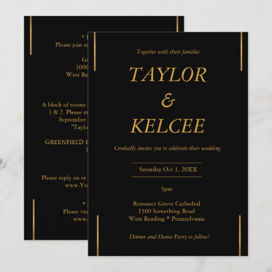 Zwart Goud  bruiloft Kaart (Voorkant / Achterkant)