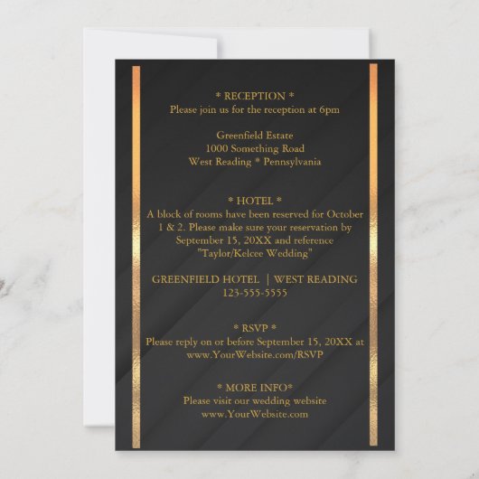 Zwart Goud bruiloft Kaart (Achterkant)