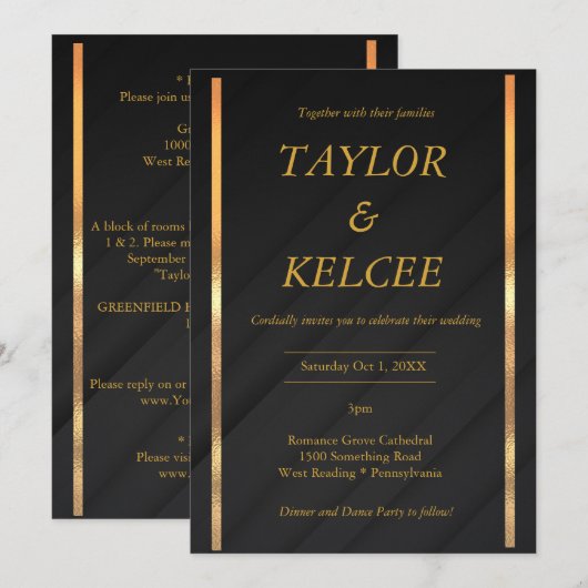 Zwart Goud bruiloft Kaart (Voorkant / Achterkant)