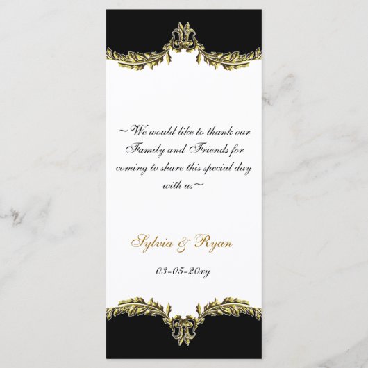 Zwart Goud Bruiloft Menu (Achterkant)