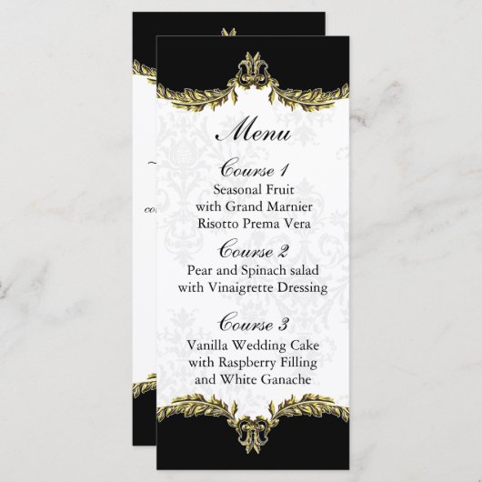 Zwart Goud Bruiloft Menu (Voorkant / Achterkant)