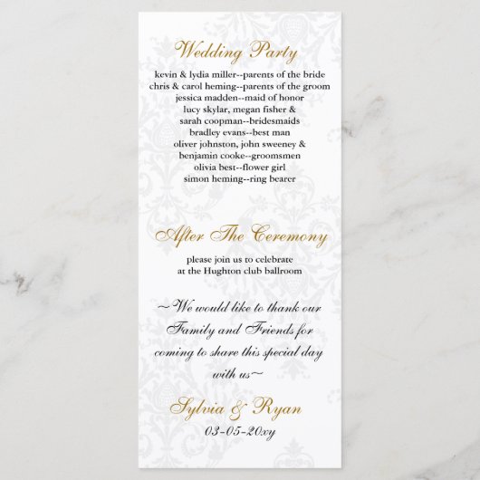 zwart goud bruiloft programma programmakaart (Achterkant)