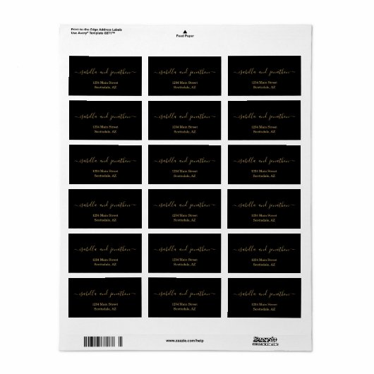 Zwart & Goud Bruiloft Retouradres Labels (Full Sheet)