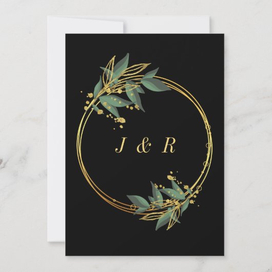 Zwart Goud Bruiloft Uitnodiging Kaart Elegant Ontw (Achterkant)