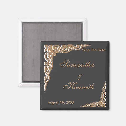Zwart Goud Bruiloft Uitnodigingen Magneet (Voorkant / Achterkant)