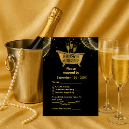 Zwart Goud Brunch & Bubble Wedding RSVP Kaartje