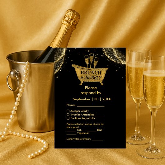 Zwart Goud Brunch & Bubble Wedding RSVP Kaartje