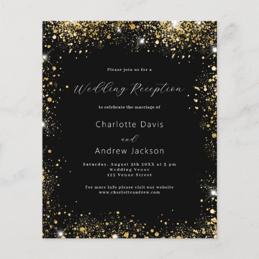 Zwart goud budget bruiloft receptie uitnodiging (Voorkant)