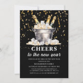 Zwart Goud Budget Champagne Cheers Nieuwjaar Party Kaart (Voorkant)