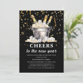 Zwart Goud Budget Champagne Cheers Nieuwjaar Party Kaart (Staand voorkant)