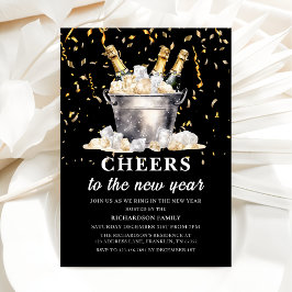 Zwart Goud Budget Champagne Cheers Nieuwjaar Party Kaart