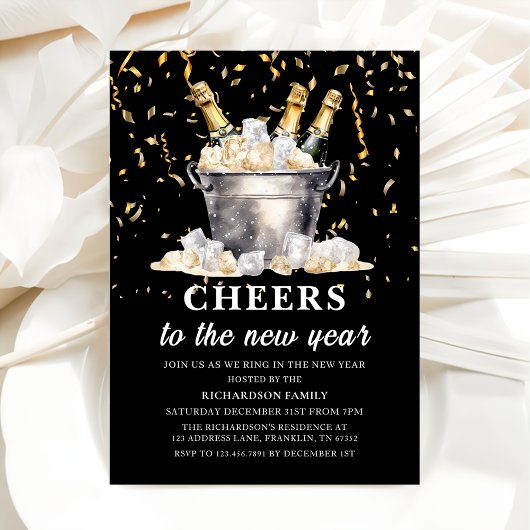 Zwart Goud Budget Champagne Cheers Nieuwjaar Party Kaart
