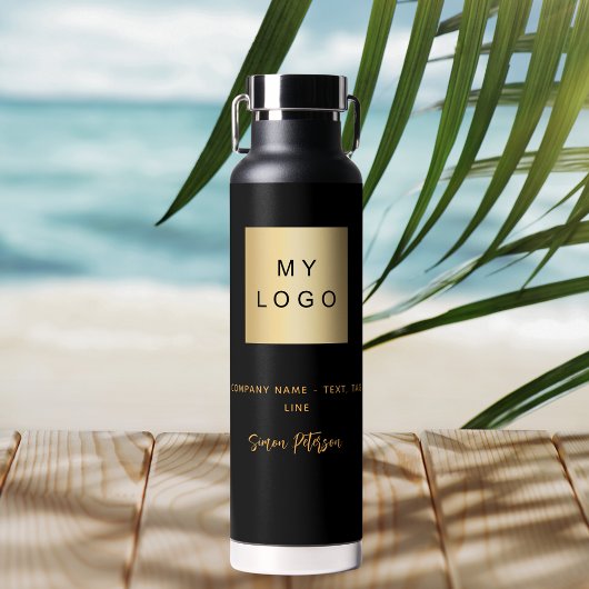 Zwart goud business logo handtekening naam waterfles