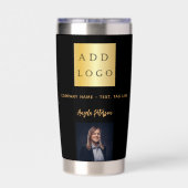 Zwart goud business logo naam handtekening foto geïsoleerde drinkbeker (Achterkant)