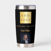 Zwart goud business logo naam handtekening foto geïsoleerde drinkbeker (Voorkant)