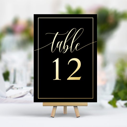 Zwart & Goud Calligrafie Script Folie Tafelnummer