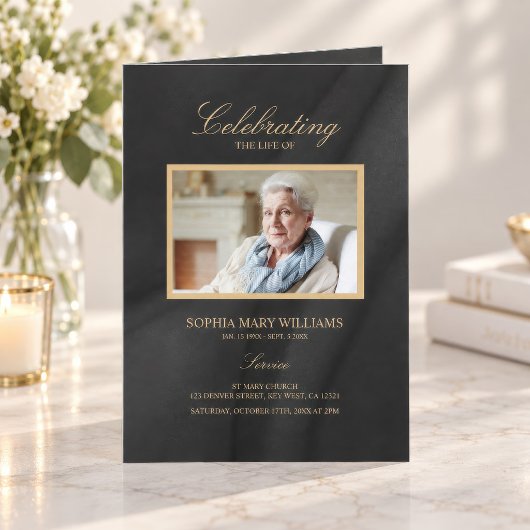 Zwart & Goud Calligraphy Herdenkingsprogramma Kaart