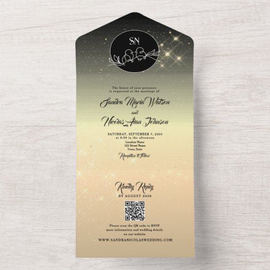 Zwart Goud Celestial Bruiloft Alles In Een Uitnodi All In One Uitnodiging (Binnen)