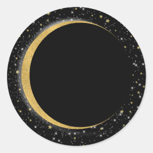 Zwart & Goud Celestial Maan Sterren Maannacht Ronde Sticker