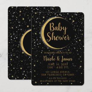 Zwart Goud Celestial Moon Magic Stars Baby shower Kaart