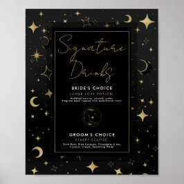 Zwart & Goud Celestial Moon Stars Signature Drinke Poster